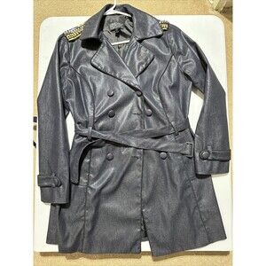 Sharif 187 Couture Women's Embellished Metallic Blue/Black Trench Coat - Size M